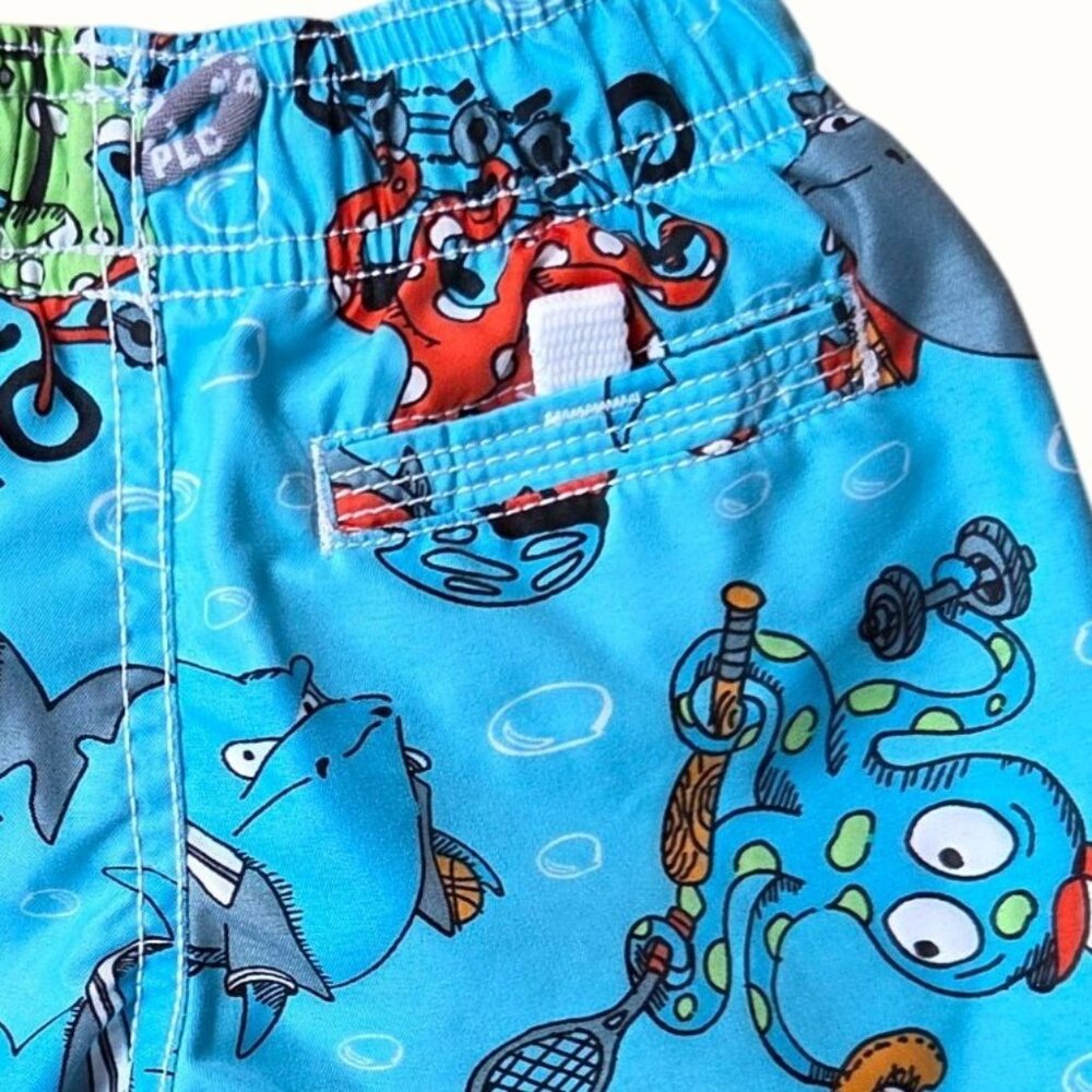 Vintage Inspired Baby Swim Trunks 6-9 Mos Elastic Waist Fish & Octopus Print Es - Picture 4 of 6